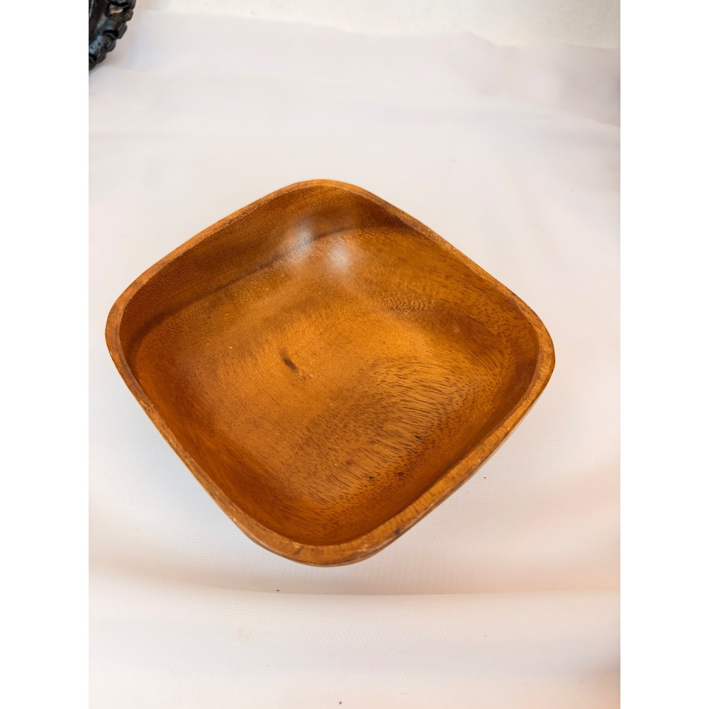 Vintage Handcrafted Square Wood Bowl Natural Grain Serving Decor 6 Inch